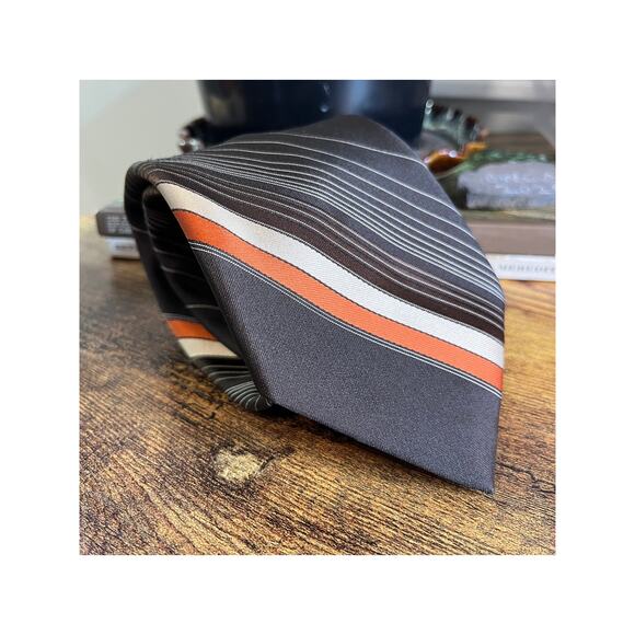 1970s Beau Brummell Brown Orange Fall Stripes Old Money Corporate Office Tie - Picture 1 of 9